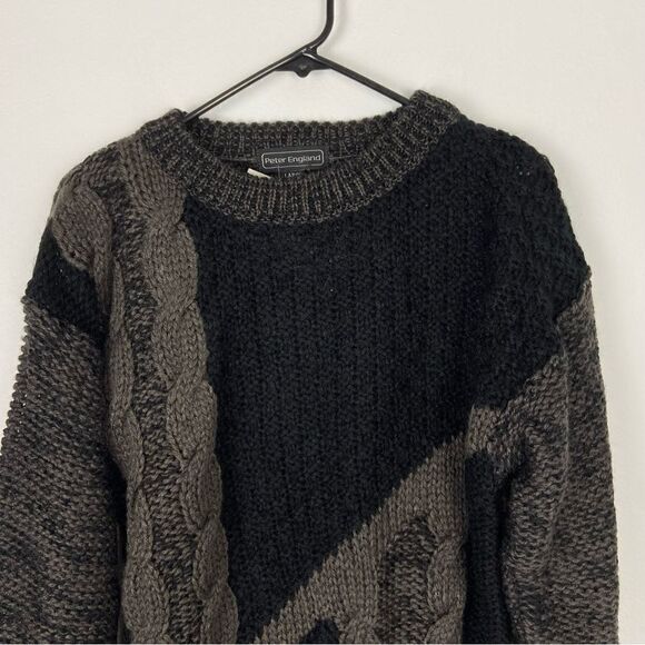 NWT Peter England Men’s Black Gray Loose Knit Sweater Funk Artsy Geometric Large - Picture 9 of 11